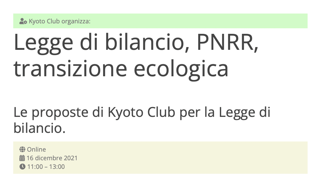 Legge di Bilancio, PNRR e transizione ecologica